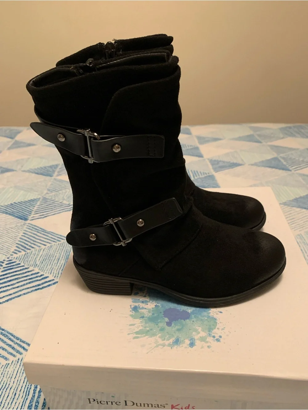 Pierre Dumas Kids Black Mid-Calf Buckle Boots